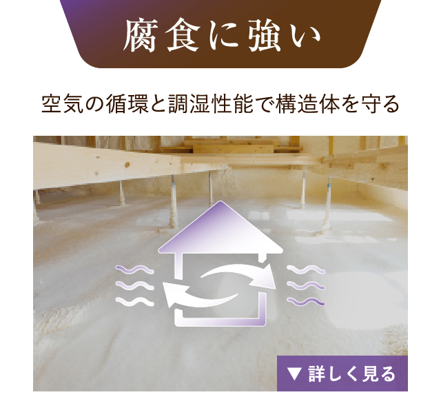 腐食に強い：空気の循環と調湿性能で構造体を守る